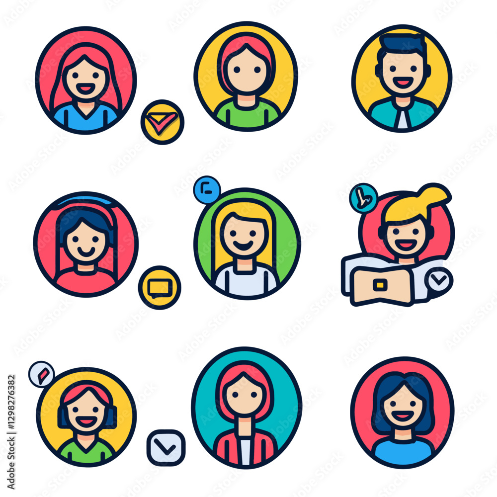 Diverse Avatar Icon Set: People Profiles, Communication, and Connections Diverse Avatar Icon Set: People Profiles, Communication, and Connections