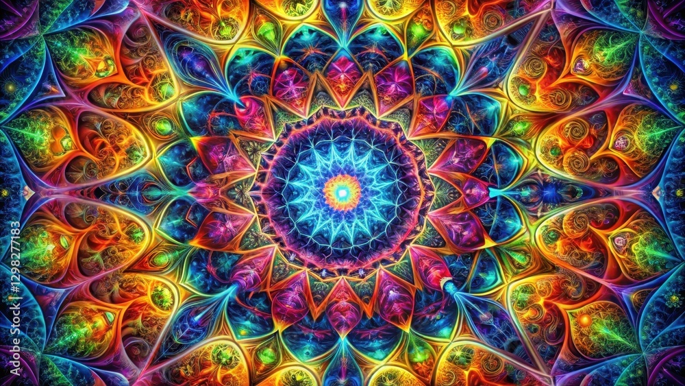 Vibrant Kaleidoscopic Mandala A Symphony of Colors and Intricate Patterns Featuring a Stunning Central Design Element