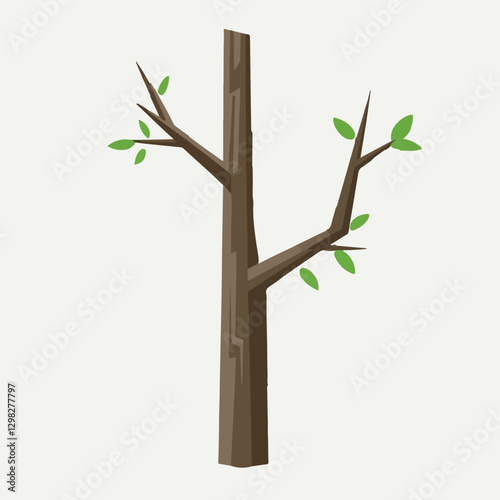 A Flat-Style Thick tree branch on a Plain White Background