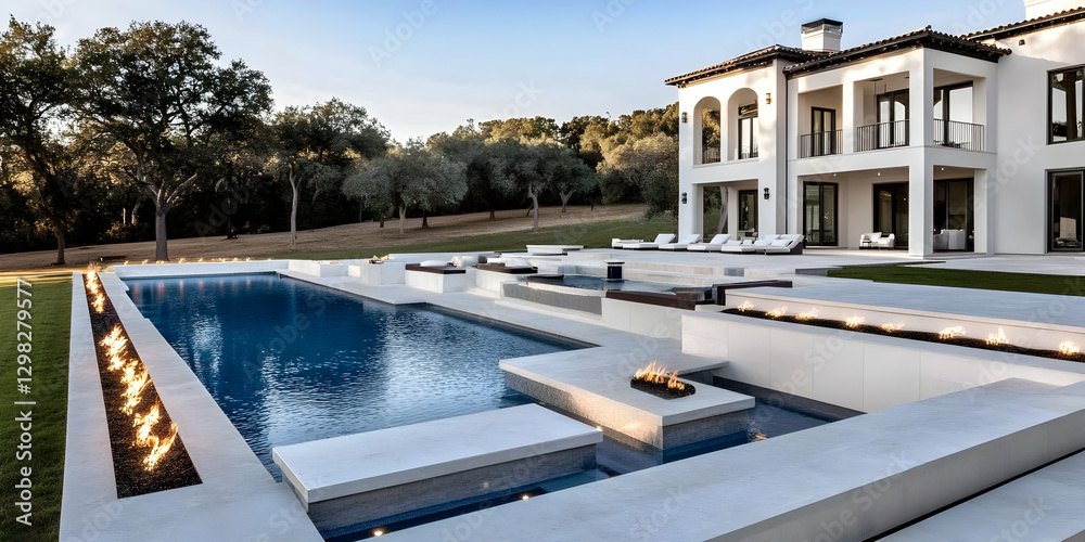 Fototapeta premium Luxury Poolside Design: Modern Architectural Illustration