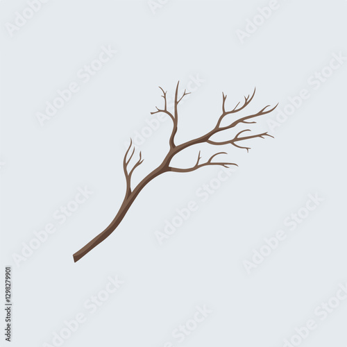 A Flat-Style Small dry twig on a Plain White Background