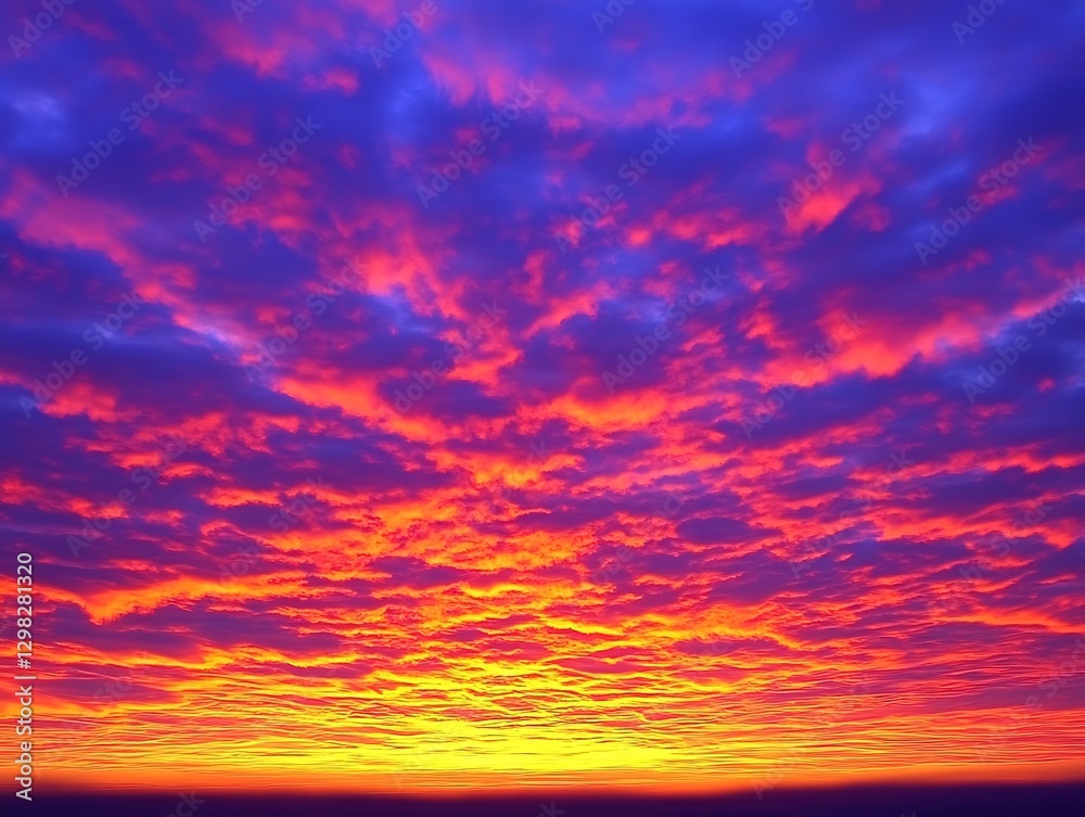Vivid clouds glow at sunset, colorful sky with horizon, background for motivational content Vivid clouds glow at sunset, colorful sky with horizon, background for motivational content