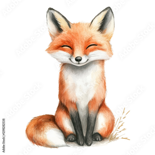 Illustration of a cute, smiling fox on a white background