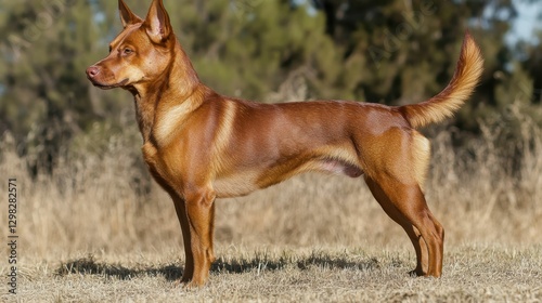 Australian Kelpie Dog: Tan and Red Canine Standing Proudly in Field