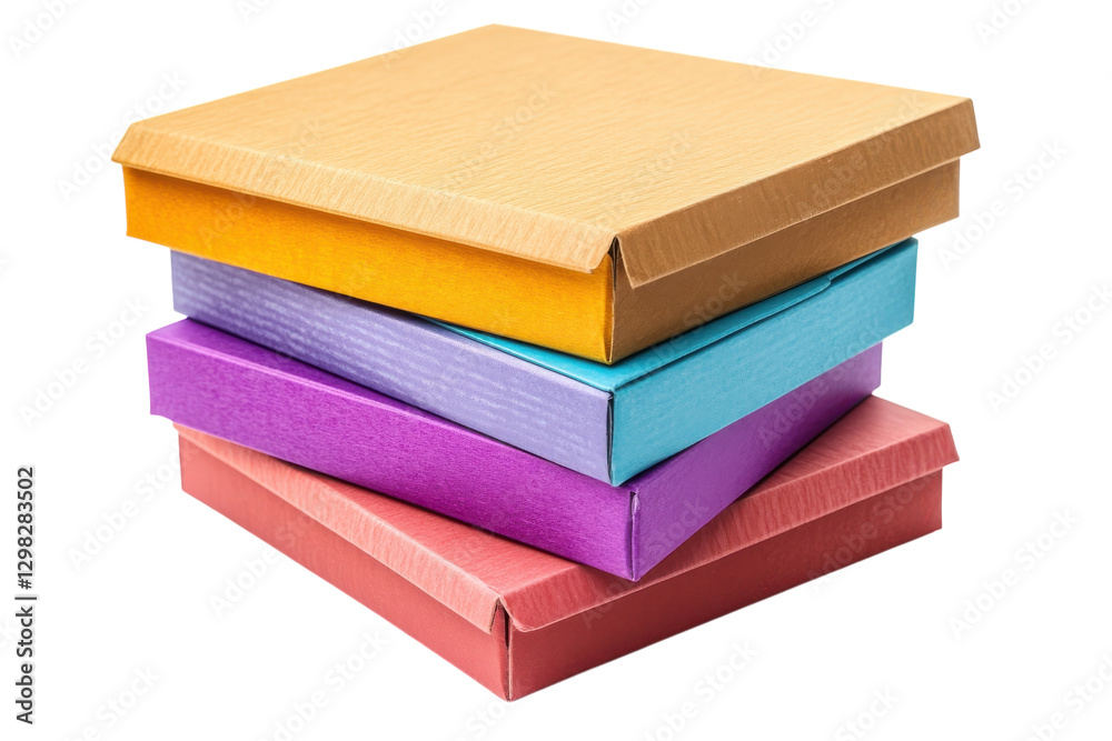 Colorful stacked boxes arranged neatly with vibrant shades for gift wrapping or storage purposes Colorful stacked boxes arranged neatly with vibrant shades for gift wrapping or storage purposes