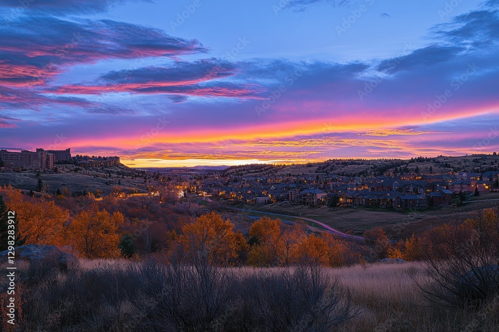 Obraz premium Castle Rock Colorado. Urban Landscape at Dusk with Panoramic City Views
