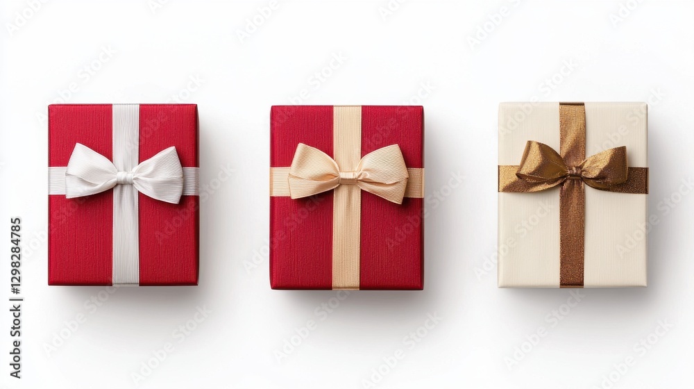Fototapeta premium Colorful Gift Boxes Wrapped in Ribbons Perfect for Celebrations, Holidays, and Special Occasions