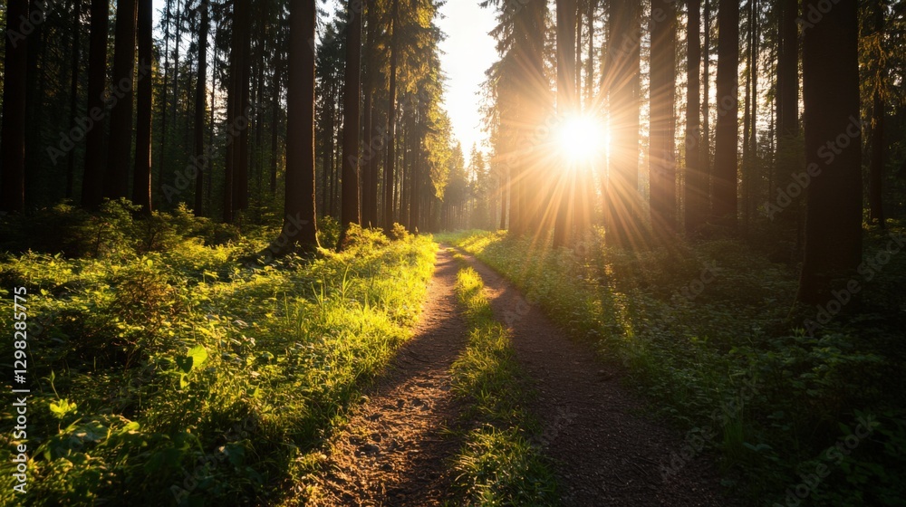 Fototapeta premium Forest Path at Sunrise