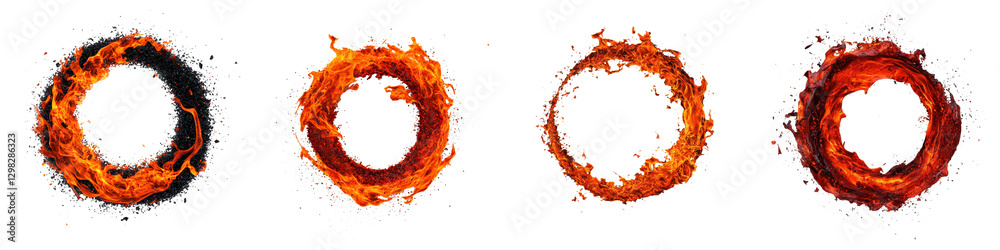 Dramatic abstract featuring a circular ring of intense fiery flames and glowing embers in shades of red orange and yellow The image conveys a sense of heat energy and motion Dramatic abstract featuring a circular ring of intense fiery flames and glowing embers in shades of red orange and yellow The image conveys a sense of heat energy and motion