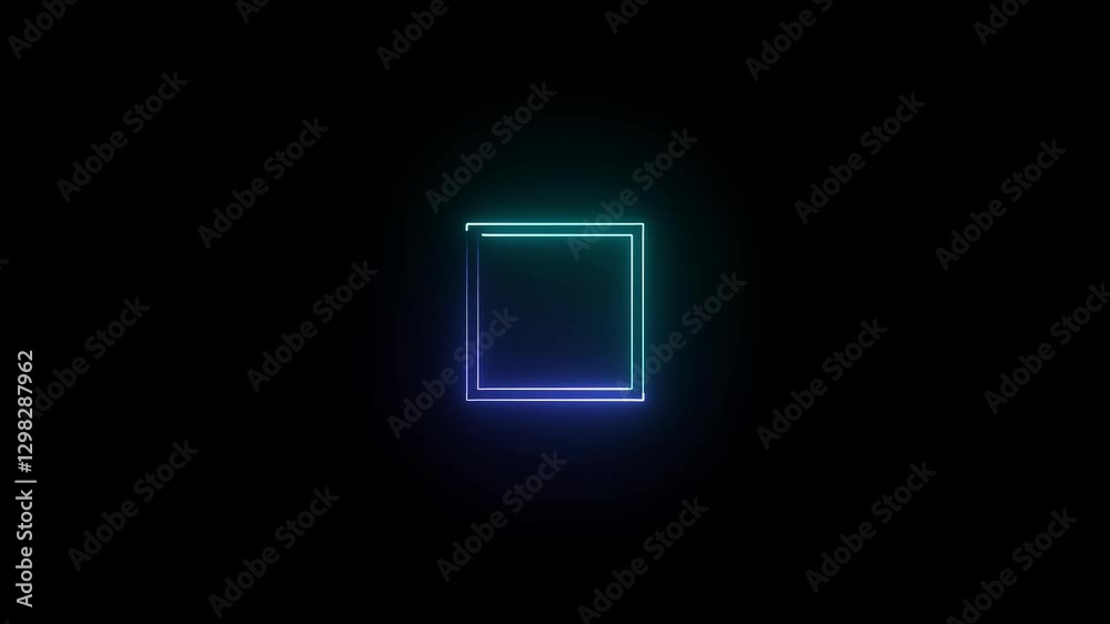 glowing neon square rectangle picture frame animation icon on black background