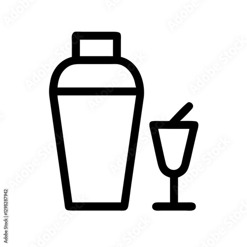 Cocktail shaker and glass icon for use in bartending, cocktail recipes, and drink preparation visualizations