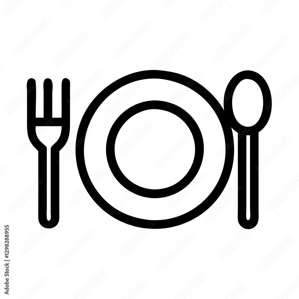 Dinner plate icon featuring a fork and spoon in a minimalistic vector design suitable for restaurant menus or culinary websites Dinner plate icon featuring a fork and spoon in a minimalistic vector design suitable for restaurant menus or culinary websites