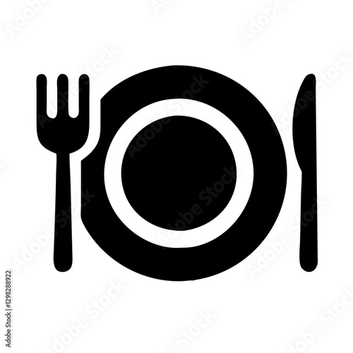 Vector icon representing a dinner plate with fork and knife, perfect for menu designs, culinary apps, and restaurant branding