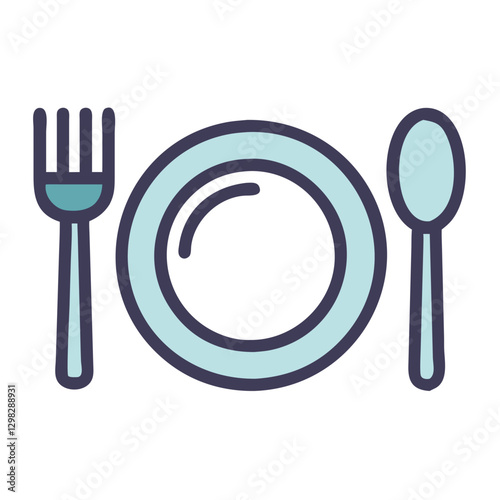 Vector icon of a dinner plate with fork and spoon designed for dining themes and culinary illustrations