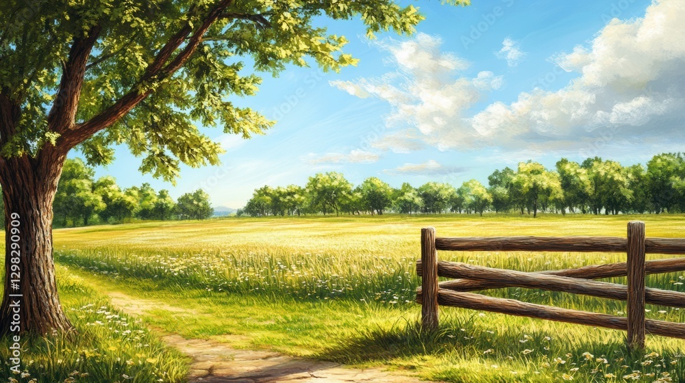 Scenic Countryside Vista with Rustic Fence Scenic Countryside Vista with Rustic Fence