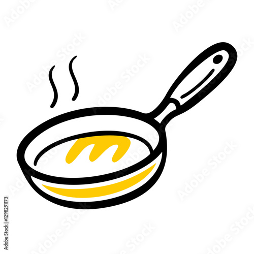 Frying pan with sizzling contents illustrated in a simple vector style for cooking enthusiasts and designers