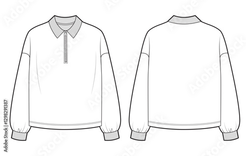 Long sleeve polo shirt flat sketch