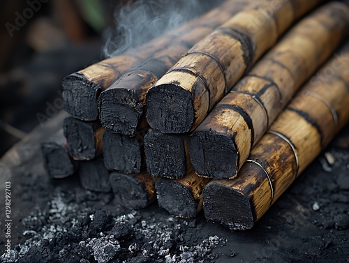 Smoked Bamboo Stack Outdoors