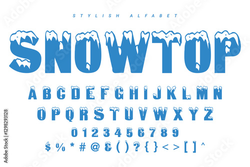 Set of letters of the Ice Latin Alphabet. Vector illustration. Christmas and New Year concept.