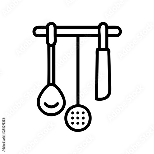 Ladle holder with slotted spoon and kitchen knife displayed in a minimalistic vector design for culinary enthusiasts and home cooks