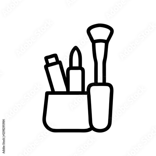 Stylish makeup organizer icon featuring various beauty tools, perfect for personal or professional use in beauty design and application
