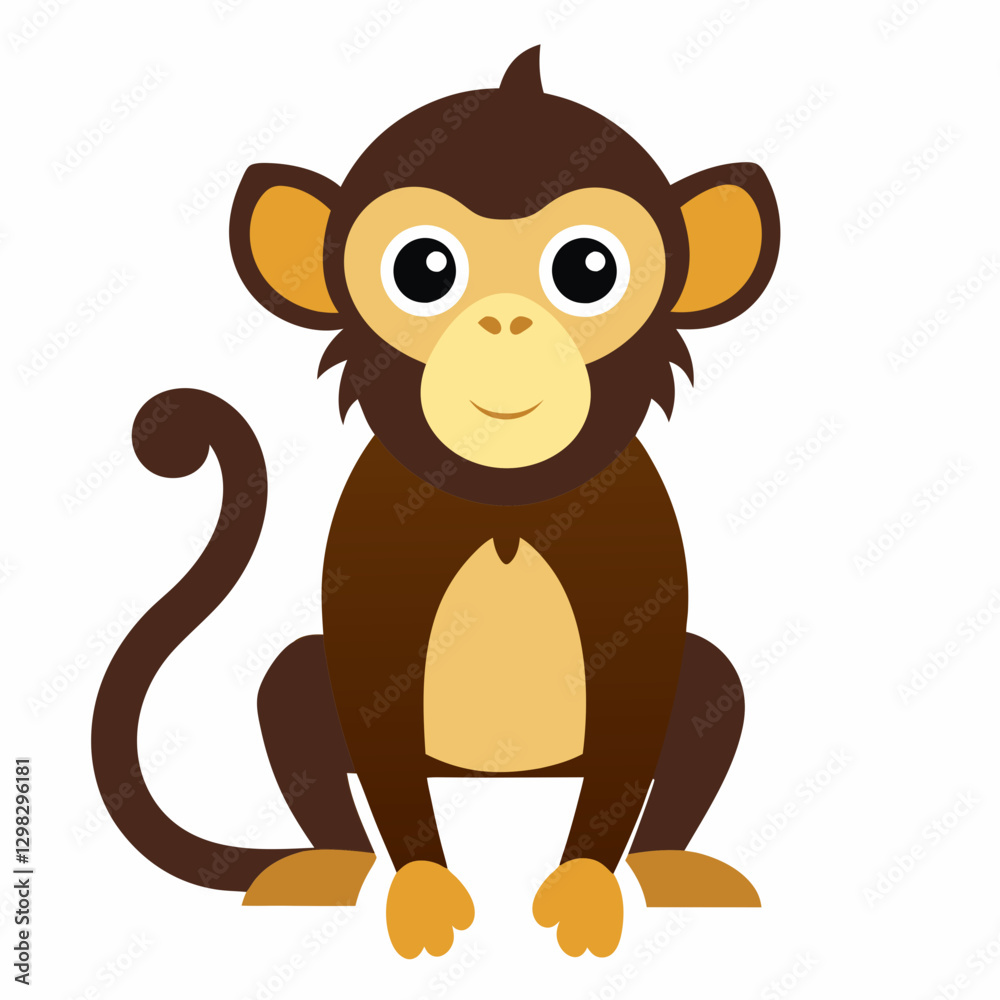 Fototapeta premium Cute cartoon monkey sitting against a white background