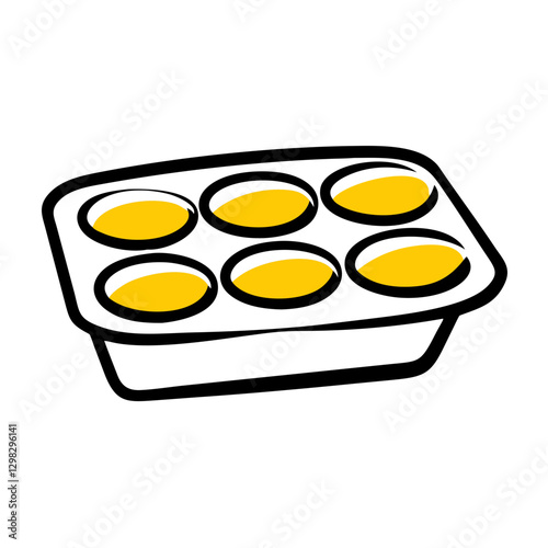 Muffin tin icon showcasing six individual compartments for baking various treats in a simple and clean design