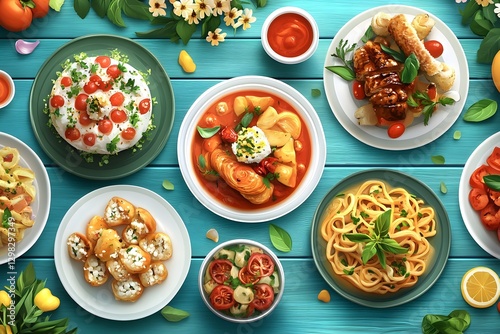 Wallpaper Mural Colorful and enticing delicacies on the dining table Torontodigital.ca