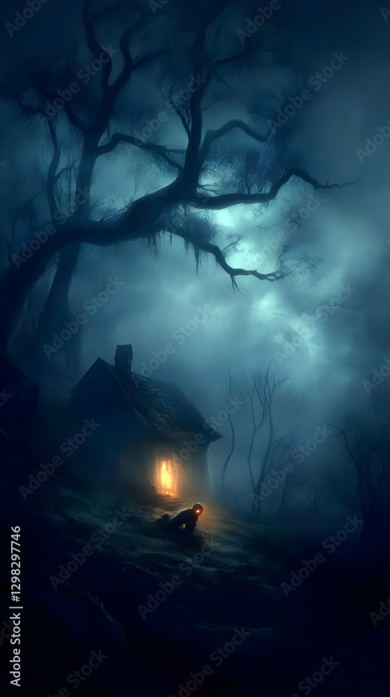 Fototapeta premium Dark Night Cottage Illustration