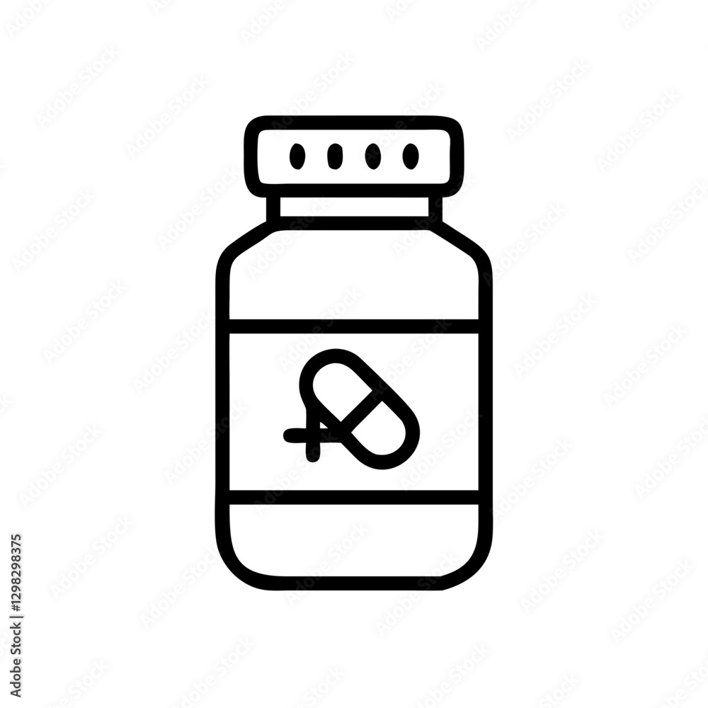 Pill bottle vector icon representing medication storage and dosage management in a healthcare setting Pill bottle vector icon representing medication storage and dosage management in a healthcare setting