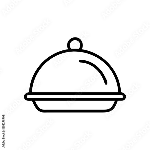 Dish cover icon depicted as a simple vector design, showing a curved lid over a plate, representing food service and dining experiences in a modern style