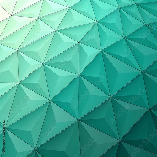 Low poly large triangles turquoise-green surface with vignetting and some luminance variation
