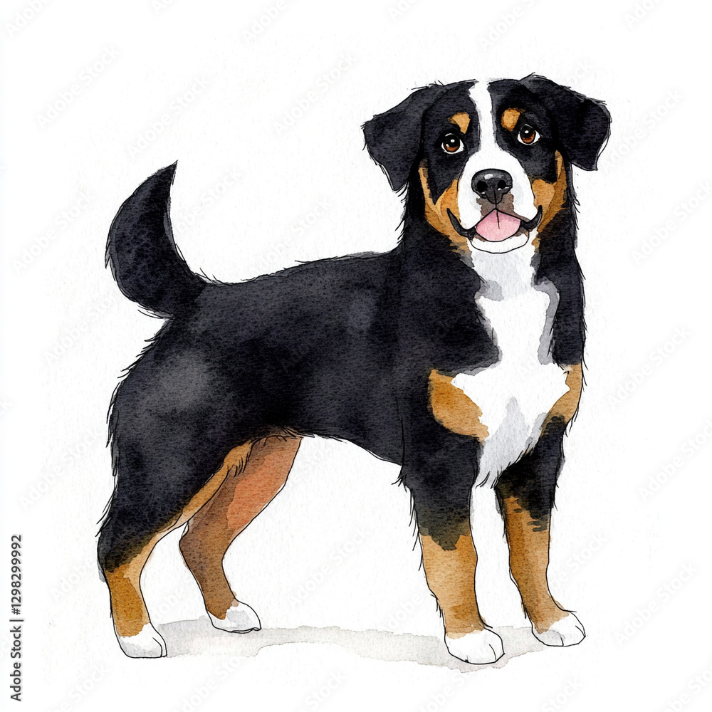 Charming Simple Watercolor of an Entlebucher Mountain Dog Capturing the Playful Spirit and Unique Features of This Beloved Breed in a Soft and Artistic Style Charming Simple Watercolor of an Entlebucher Mountain Dog Capturing the Playful Spirit and Unique Features of This Beloved Breed in a Soft and Artistic Style