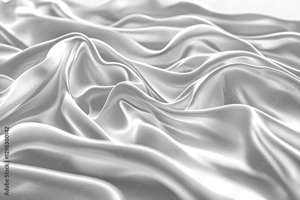 Obraz premium An elegant white silk fabric, draped in soft folds, creating a luxurious and smooth texture with subtle highlights and shadows across the surface.