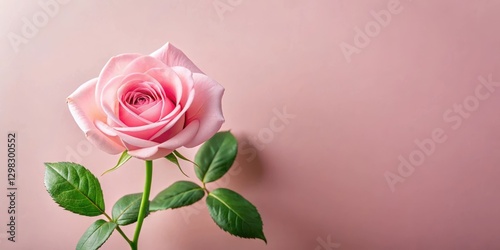 Wallpaper Mural A single delicate pink rose gracefully positioned against a soft blush background, its petals unfurling in a gentle bloom, a symbol of elegance and refined beauty. Torontodigital.ca