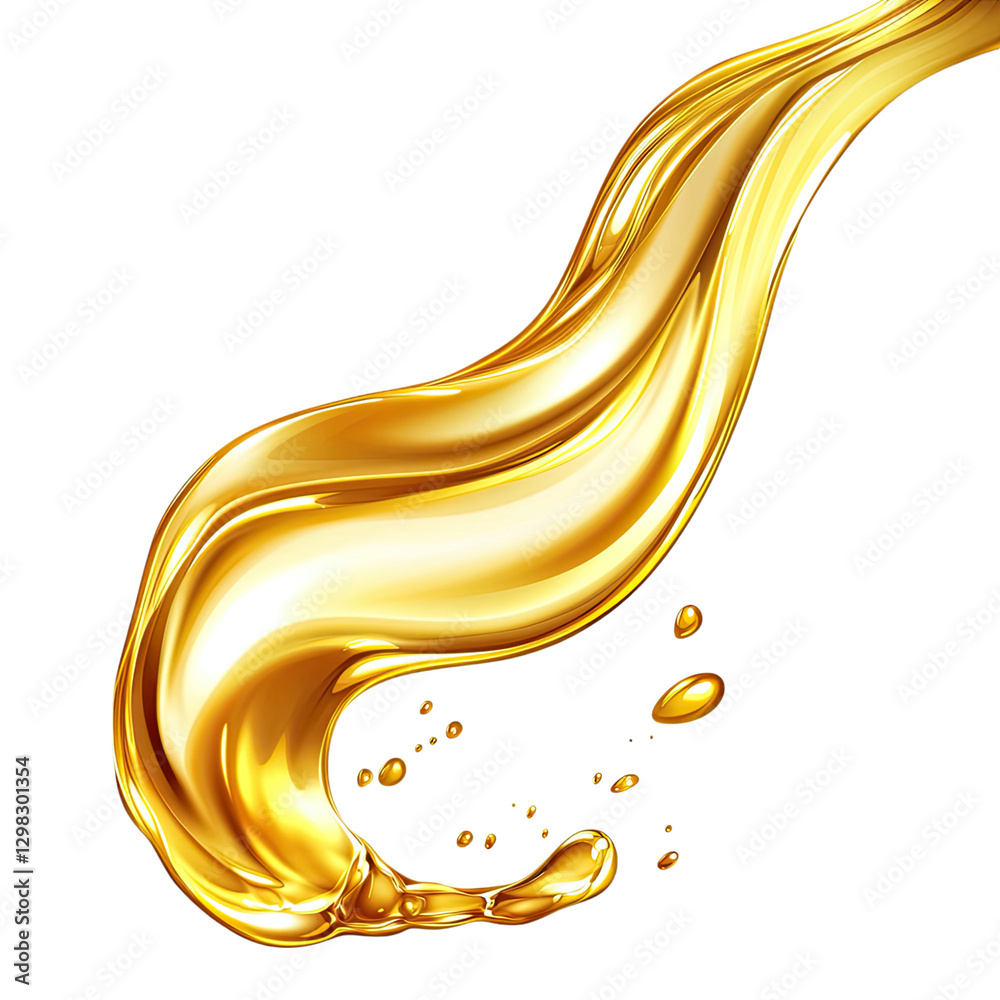 Fototapeta premium A flowing stream of golden oil isolated on a transparent background