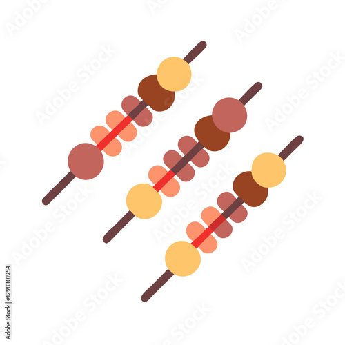 Colorful vector icon of delicious kabobs arranged on skewers with vibrant meats and vegetables ready for grilling at a summer barbecue gathering