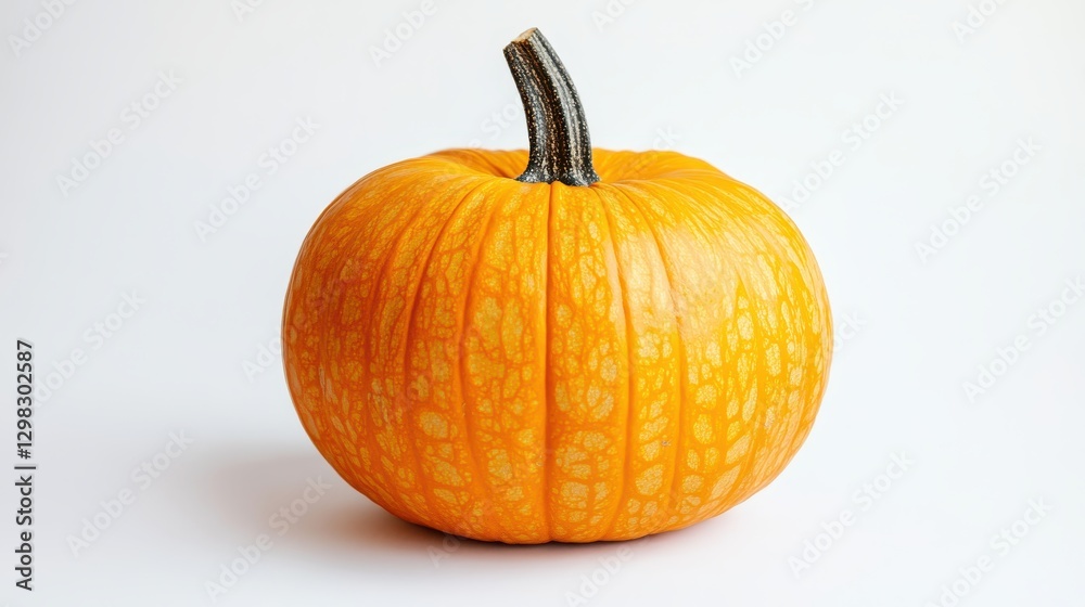 A vibrant, small orange pumpkin rests on a clean, white surface, showcasing its smooth skin and round shape, with subtle shadows adding depth to the scene. A vibrant, small orange pumpkin rests on a clean, white surface, showcasing its smooth skin and round shape, with subtle shadows adding depth to the scene.