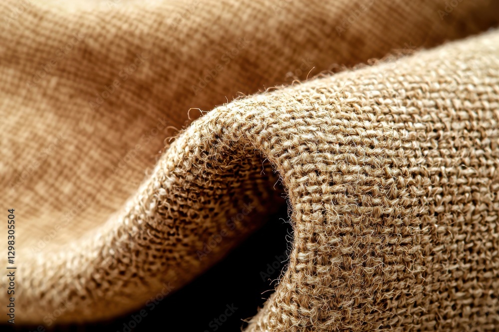 Detailed close-up showcasing the intricate texture and weave of natural burlap fabric, highlighting its organic, rustic, and earthy qualities for design applications.