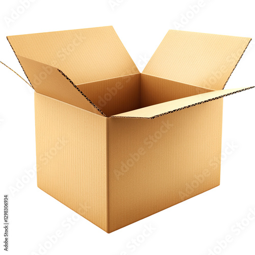 An open cardboard box on a transparent background,