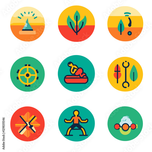 Wellness and Lifestyle Icons; Holistic Health, Fitness, and Mindfulness Set