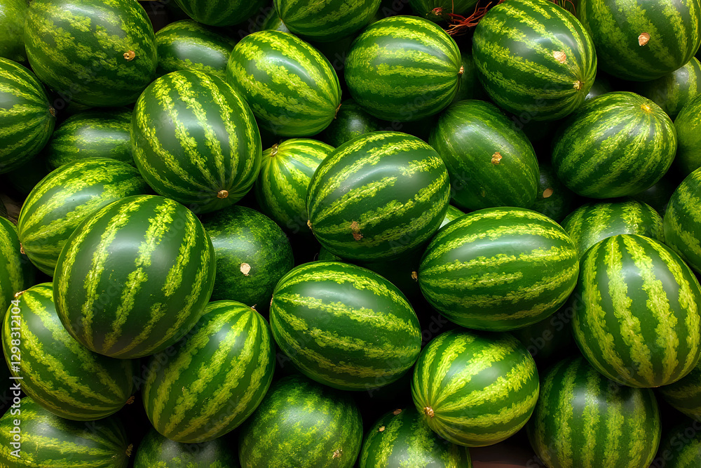 Stack of Watermelons. Watermelons on supermarket shelf. Fresh organic water melon fruit for sale in grocery store. Ripe and fresh watermelons piled up in a store. A lot of watermelons. Stack of Watermelons. Watermelons on supermarket shelf. Fresh organic water melon fruit for sale in grocery store. Ripe and fresh watermelons piled up in a store. A lot of watermelons.