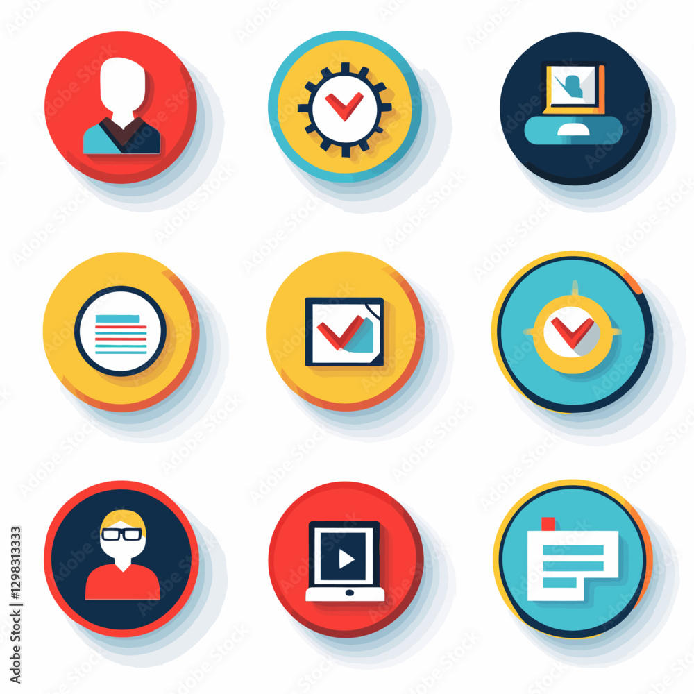Business Process and Data Management Icons on a White Background Business Process and Data Management Icons on a White Background