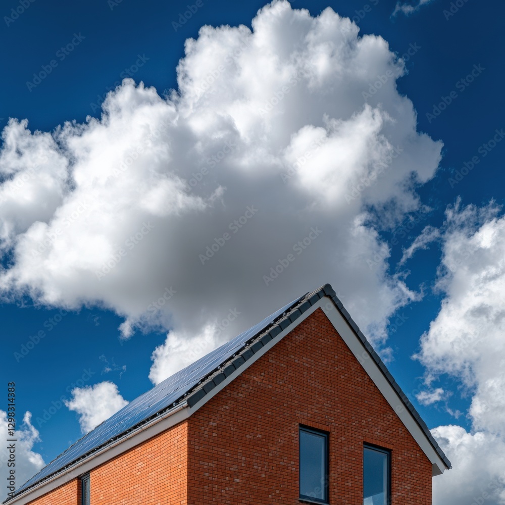 House with Solar Panels Under Blue Sky House with Solar Panels Under Blue Sky