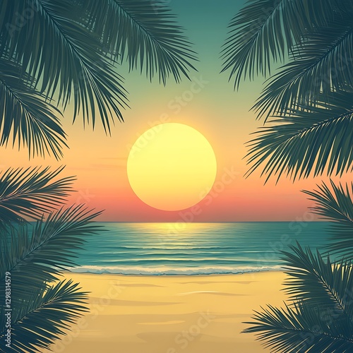 Sunset Beach Palms Framed