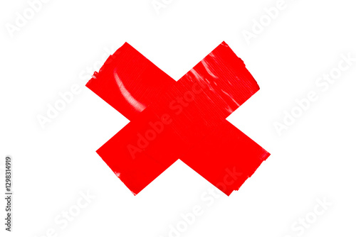 Red masking tape isolated on transparent background. Cross-shaped adhesive tape