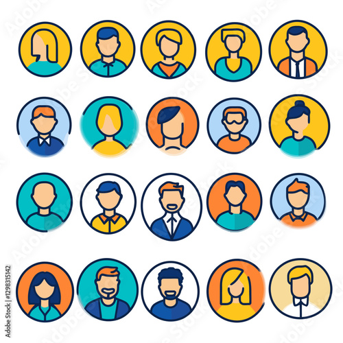Diverse Outline People Icons in Circles for Social Media Profiles Avatars