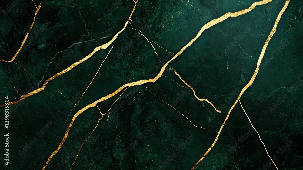 Abstract golden streaks running through a deep forest-green marble slab, forming a nature-inspired luxury aesthetic Abstract golden streaks running through a deep forest-green marble slab, forming a nature-inspired luxury aesthetic