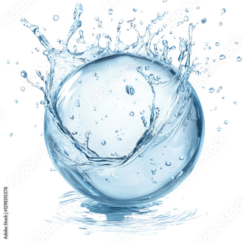 Water logo, a water sphere with splashes of blue color, on a transparent background,