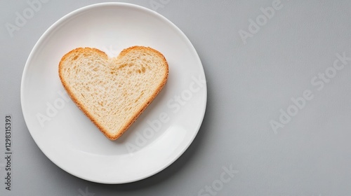Freshly toasted bread sliced into a heart shape and served on a simple white ceramic plate creating a lovely and cozy breakfast or snack moment